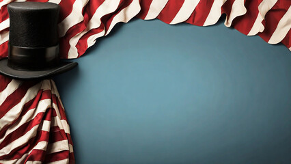 Generative AI of Abraham Lincoln Hat with United State of America Flag as Background. Suitable for Lincoln Birthday.