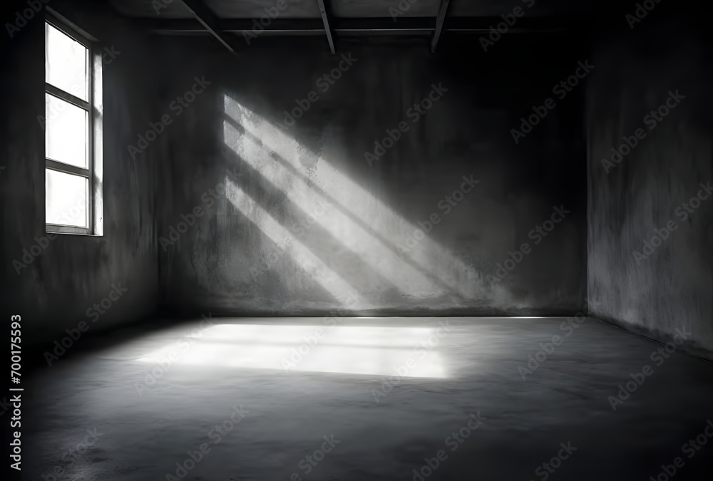 Poster Dark concrete empty room. Modern architecture design. Dark Concrete Wall Architecture