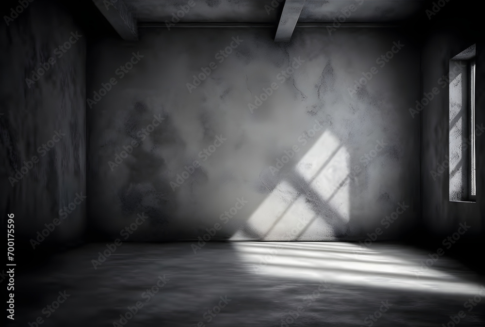 Poster Dark concrete empty room. Modern architecture design. Dark Concrete Wall Architecture