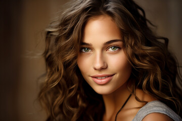 Obraz premium Generative ai collage picture photo of pretty nice woman lady looking into camera happy portrait