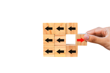 business direction concept. A new dimension in working with wooden blocks. Create a competitive advantage. isolated on white background.PNG