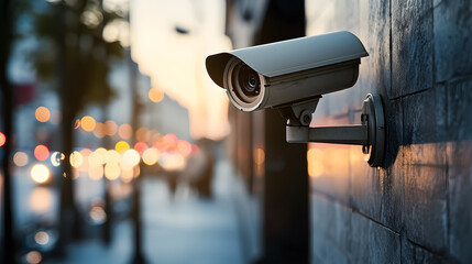 Security camera on modern building. Professional surveillance cameras. CCTV on the wall in the city. Security system, technology. Video equipment for safety system area control outdoor.