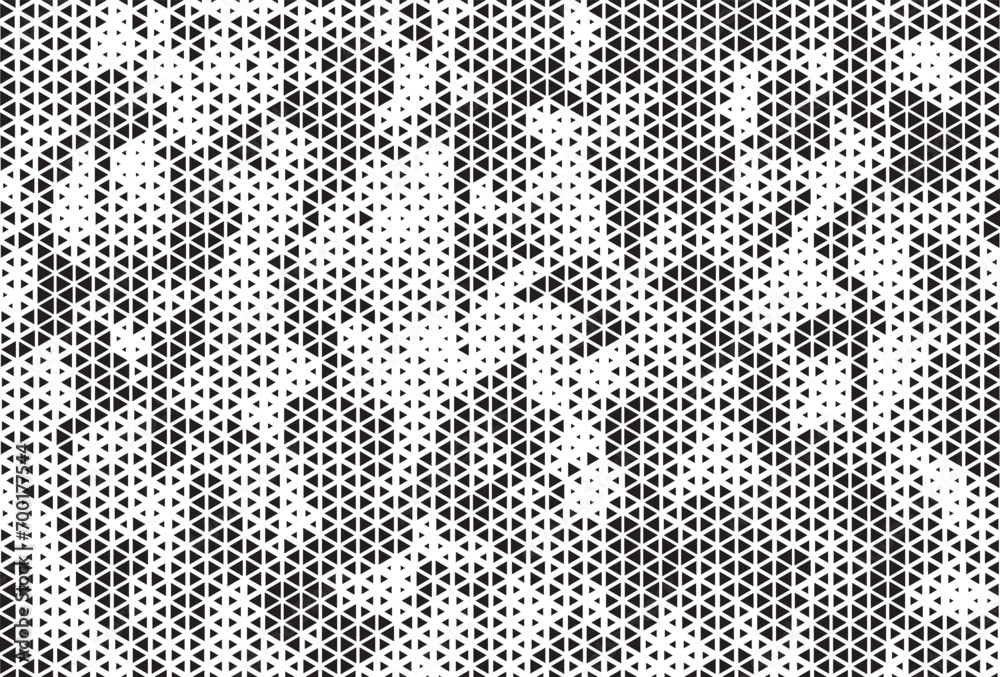 Fototapete Abstract triangular halftone texture vector geometric Background. Halftone triangles retro grunge pattern. Minimal 80s style dynamic structure wallpaper