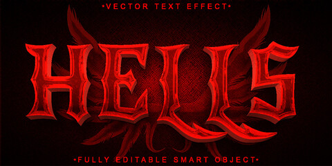 Red Horror Hells Vector Fully Editable Smart Object Text Effect - obrazy, fototapety, plakaty