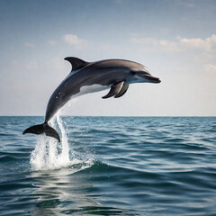 Fototapeta premium A dolphin jumps out of the water, animals, ecological environment