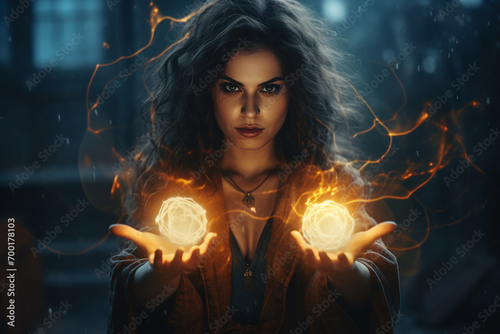 Wall mural generative ai image picture of powerful elements wizard practicing ice water air fire magic video ga