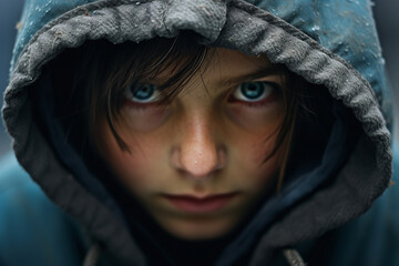 Generative AI picture of desperate homeless person man woman child poor helpless in the street