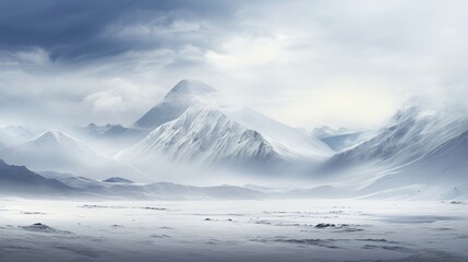 Panorama of icy winter mountain landscape with ice and snow