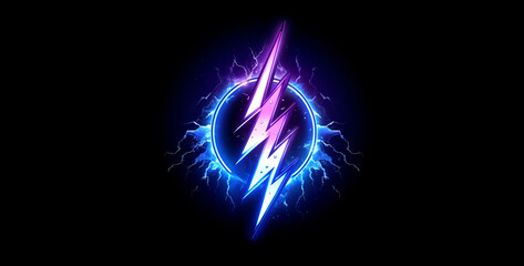 official a modern and electrifying logo with circuit like, glowing sign with reflection