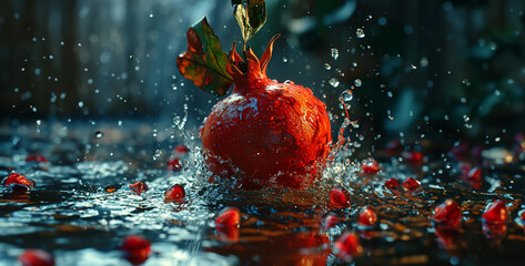 red currant in water, Pomegranate smashing ultra-realistic cinematic 8k nature wallpaper