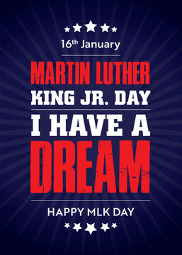 Martin Luther King Jr Day greeting card A4 - Vertical blue and red background and Vector Illustration