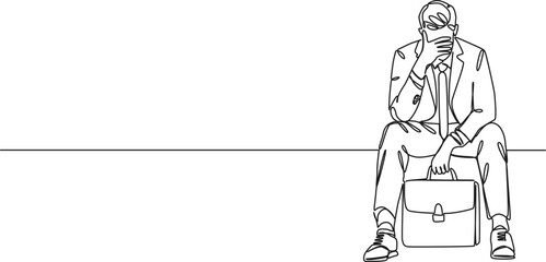 continuous single line drawing of consternated businessman, line art vector illustration