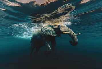 Fotobehang Underwater exploration of the majestic elephant: a unique look at the graceful movements of this giant mammal in a surreal aquatic environment © Яна Деменишина