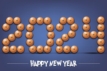 Happy New Year 2024 and ping-pong ball