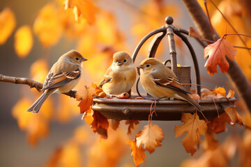 a group of birds on a bird feeder - Powered by Adobe