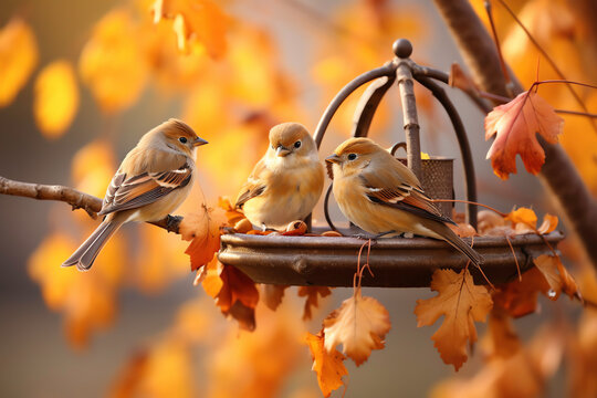a group of birds on a bird feeder