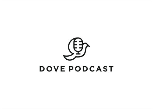 dove pigeon podcast logo design vector illustration