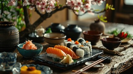 japanese traditional food on the table, 