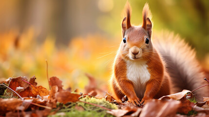 a squirrel standing on leaves - Powered by Adobe