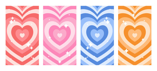 Retro Vector Background Featuring a Heart Tunnel. Perfect for Social Media Posts and Stories, Banners, Cards, and More. Decorated with bright shining and glittering stars