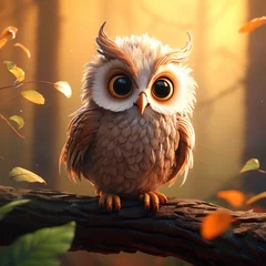 Deurstickers a cartoon of an owl on a branch © Dumitru
