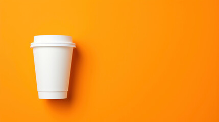 a white coffee cup on an orange background