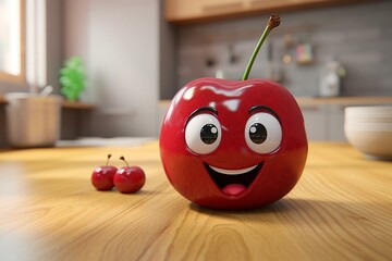 cute red fruit on kitchen surface. Generative AI