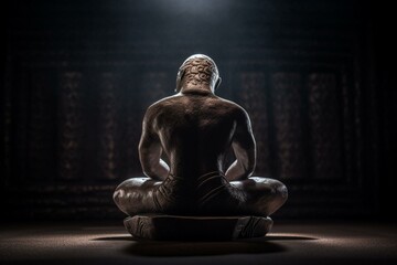 Meditating figure in lotus pose. Generative AI