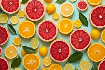 Fresh citrus fruits on vibrant backdrop. Generative AI