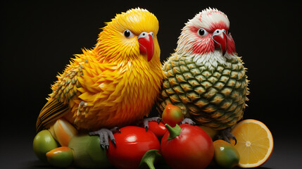 Realistic Fruits and animals mixed together