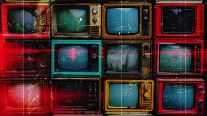 tv wall made from collection of retro and vintage tvs