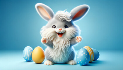 Cute Easter bunny with Easter eggs