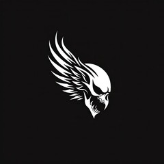 sideview logo of a winged skull on black background