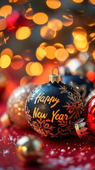 boule de noël avec le texte "bonne année" en anglais