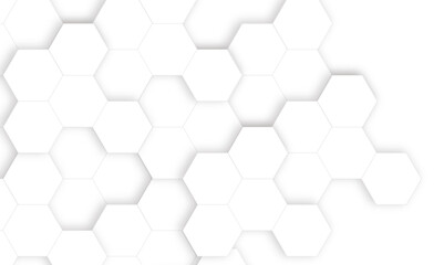 Background with white and grey hexagonal lines, Abstract 3d hexagonal background with shadow. Abstract hexagonal concept technology, banner and wallpaper background.