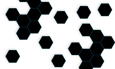 Luxury white and black hexagonal abstract background with shadow. Geometric 3d texture illustration. Abstract hexagonal concept technology, banner and wallpaper background.