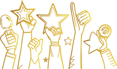 Tuinposter hands with golden stars, success celebration, achievement concept, modern design,  victory celebration, shining stars, successful milestone © LOVE VECTOR