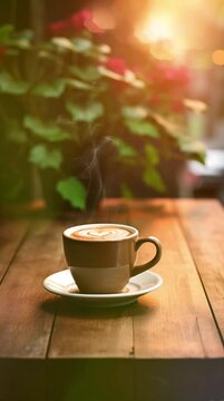 A cup of fragrant coffee on a warm background picture