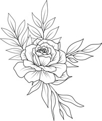 flower bouquets .Hand drawn flowers. black and white flower sketch