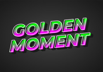 Golden moment. Text effect in 3D look. gradient purple green color. Dark background