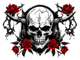 illustration skull and roses with wings 