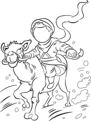 A Kid Riding Camel In Arabic Style Line Art Vector