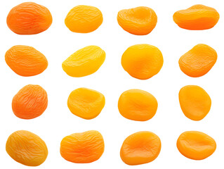 Fototapeta premium Collection of dried apricots, isolated on a transparent or white background