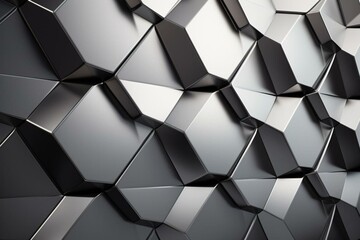 Elaborate tiles form a 3D wall against a sleek silver backdrop. Stunning 3D rendering. Generative AI