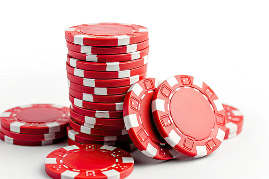 stack of chips, Gambling chips ,Gaming chips.,  Stack of red poker casino chips isolated on white. Gamble, gaming, casino, poker concept