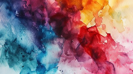 Vibrant Watercolor Texture Background with Blended Blue, Red, Purple, and Yellow Hues