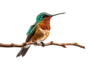 Close-up Image of a Beautiful, Colorful Hummingbird, Isolated on Transparent Background, PNG