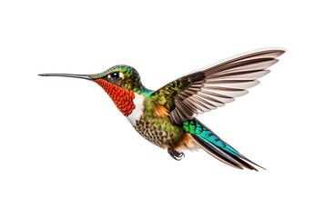 Close-up Shot of a Beautiful, Colorful Hummingbird, Isolated on Transparent Background, PNG