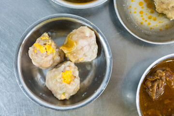 Dim sum with pork in minimal style. Asian menu