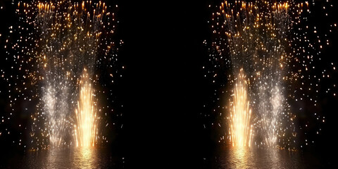 fountain in the night, frame of Golden fountain fireworks isolated on black background. - obrazy, fototapety, plakaty